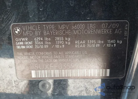 2009 BMW X5 xDrive35D z USA, uszkodzony, nr VIN 5UXFF03599LJ98071